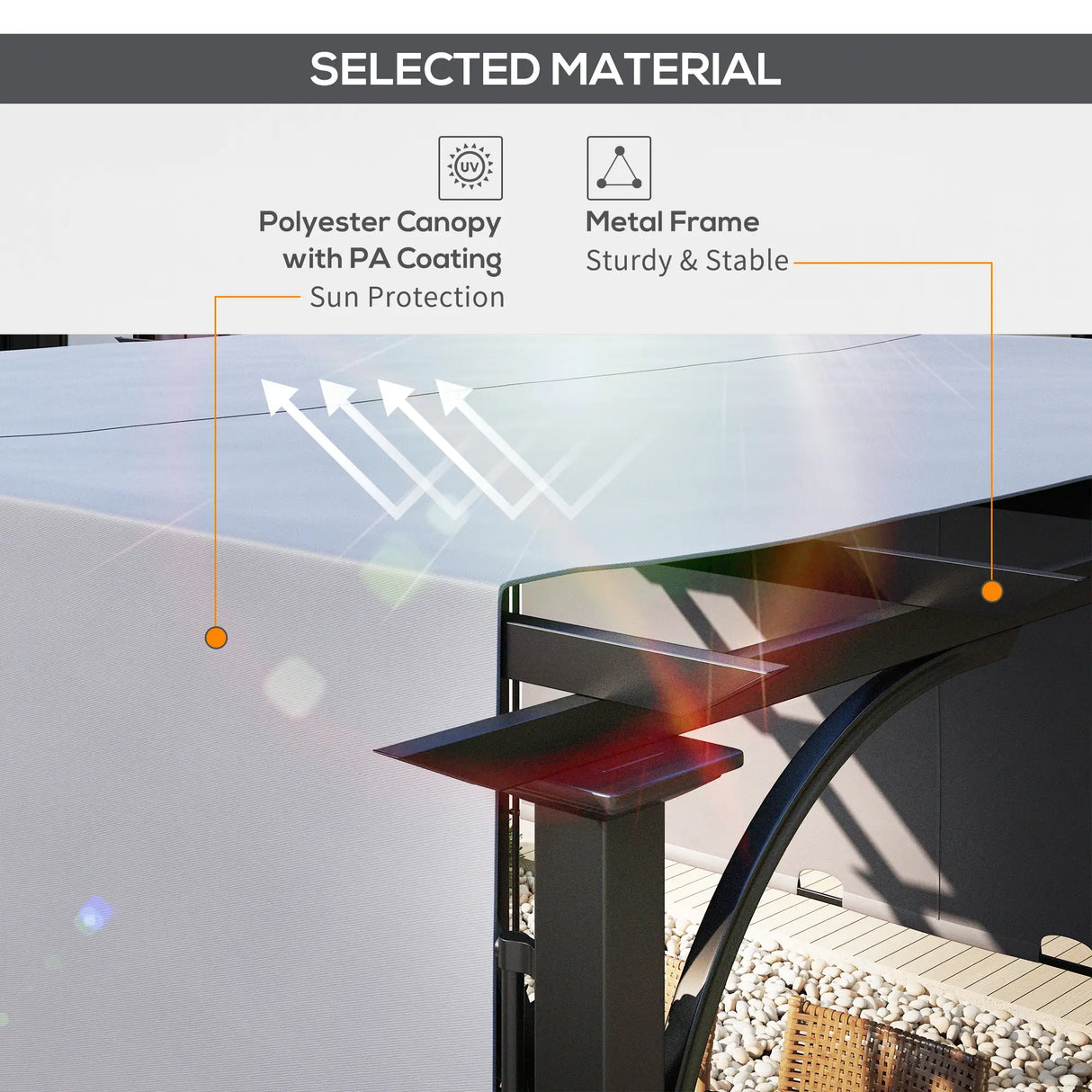 3m x 3m Metal Pergola With Side Panels and Adjustable Roof – Grey Frame Garden Shade Shelter