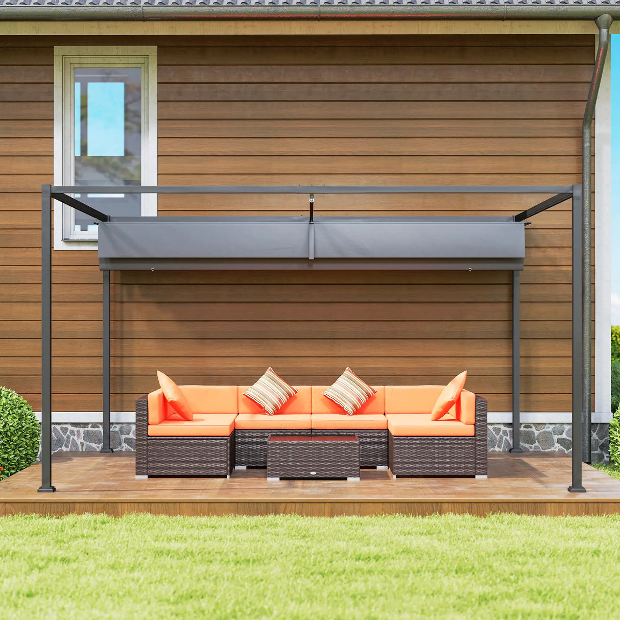 4m x 3m Rectangular Metal Pergola – Dark Grey Outdoor Patio Shade