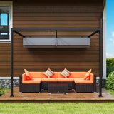 3m x 3m Lean-To Pergola – Grey Retractable Canopy Roof, Wall Mounted Outdoor Patio Shade Shelter