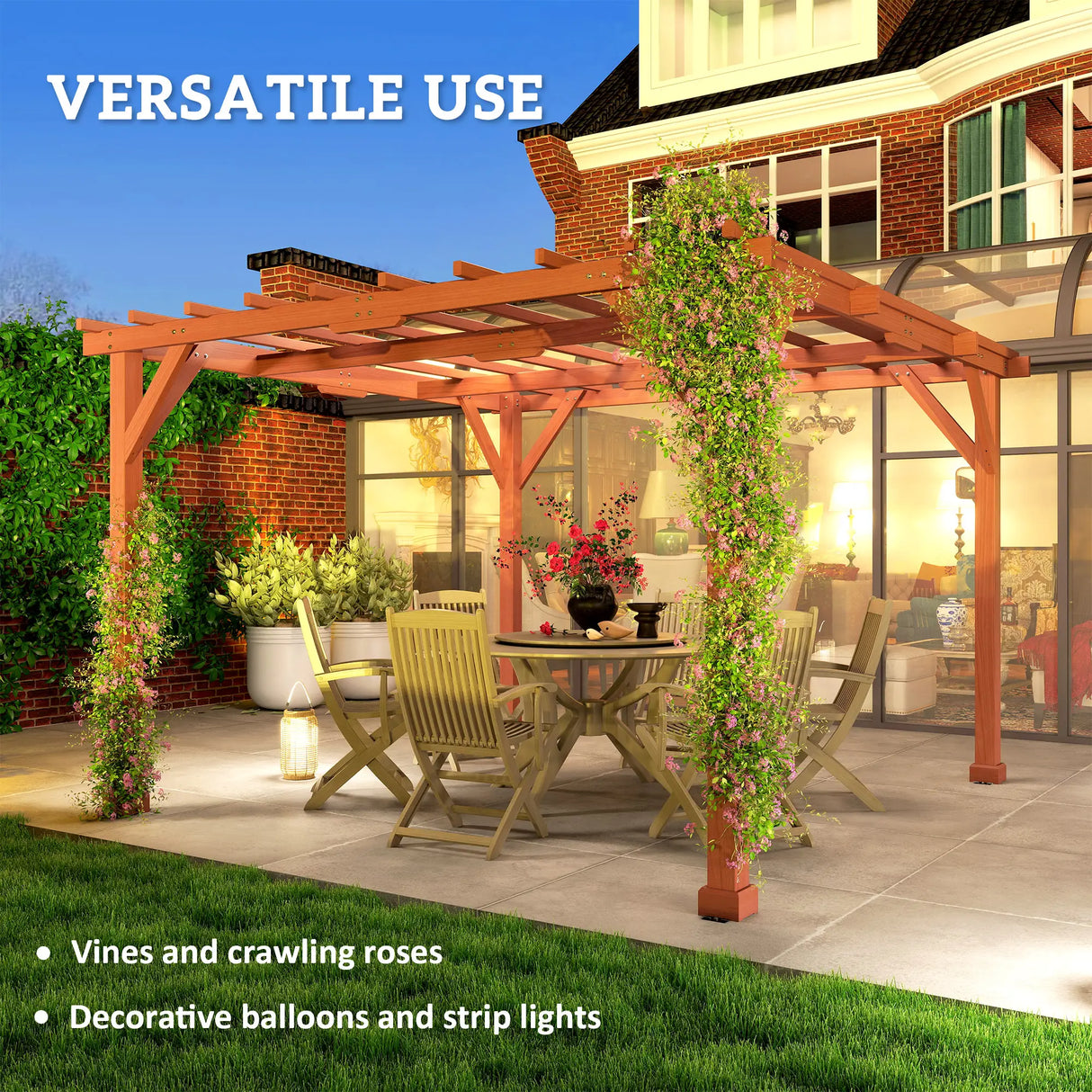 3.6m x 3m Wooden Pergola Kit - Maple Wood-Effect Garden Pergola with Grape Trellis Roof and Triangle Supports