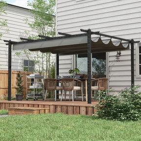 4m x 3m Aluminium Pergola – Grey Retractable Criss Cross Roof, Outdoor Patio Garden Shade Shelter