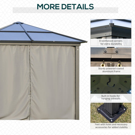 Deluxe 3x3m Garden Gazebo with Curtains & Mosquito Netting – Dark Grey Aluminium Frame & Polycarbonate Roof for Patio