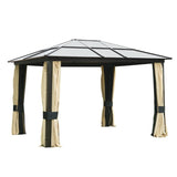 Earth Brown 3 x 3.6m Garden Gazebo with Aluminium Structure, Insect Screens, and Drapes - Trade Warehouse