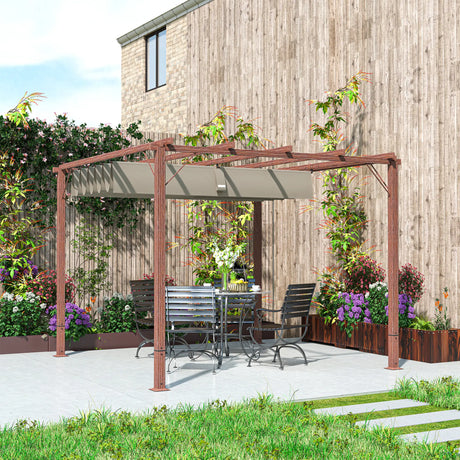 3m x 3m Aluminium Pergola – Retractable Canopy Roof, Wood Effect