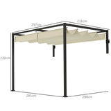 2m x 3m Lean-To Steel Pergola – Khaki Adjustable Canopy Roof, Wall Mounted Patio Shade Shelter