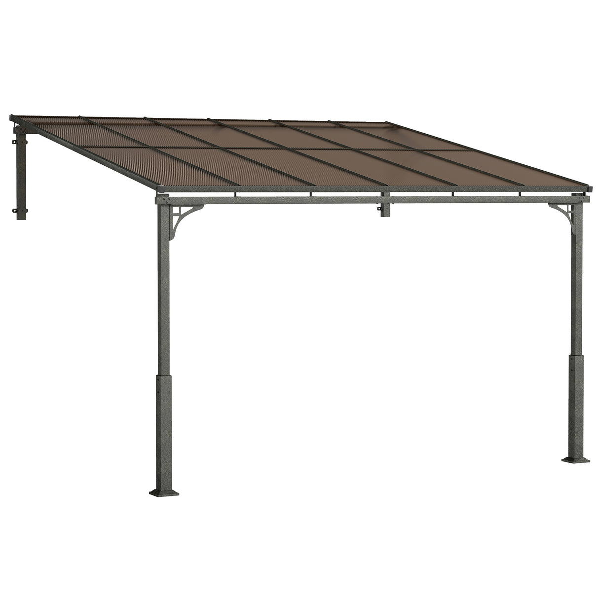 3.4m x 3m Wall-Mounted Lean-To Pergola with Polycarbonate Hardtop Roof – Heavy Duty Aluminium Garden Gazebo, Weather-Resistant Patio & BBQ Shelter, Modern Brown