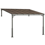 3.4m x 3m Wall-Mounted Lean-To Pergola with Polycarbonate Hardtop Roof – Heavy Duty Aluminium Garden Gazebo, Weather-Resistant Patio & BBQ Shelter, Modern Brown