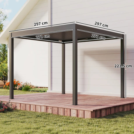 3m x 3m Electric Louvered Aluminium Pergola – Remote Control Roof, Built-In LED Lights, Integrated Drainage, UV & Water Resistant Hardtop Gazebo