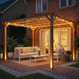 3x3m Wooden Pergola Kit with Triangle Supports – Garden Gazebo Grape Trellis Frame, 5-Beam Maple Wood-Effect Design