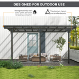 4.35m x 3m Wall Mounted Pergola with Retractable Canopy, Aluminium Frame & Polycarbonate Roof – Grey Patio Cover