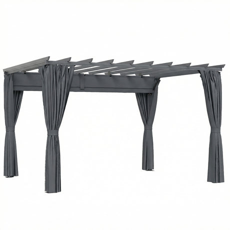 3.6x3m Aluminium Garden Pergola Gazebo with Retractable Roof Canopy & Curtains – Modern Outdoor Sun Shade Shelter, Weather-Resistant Patio Cover, Dark Grey