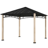 3m x 3m Metal Gazebo – Black Frame with Wood Effect Finish, Outdoor Patio Garden Shelter