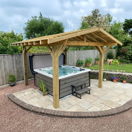 Wooden Apex Gazebo with Cedar Featheredge Roof – With Overhang Design
