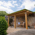 Oak Lean-To Pergola with Katepal Green Shingle Roof