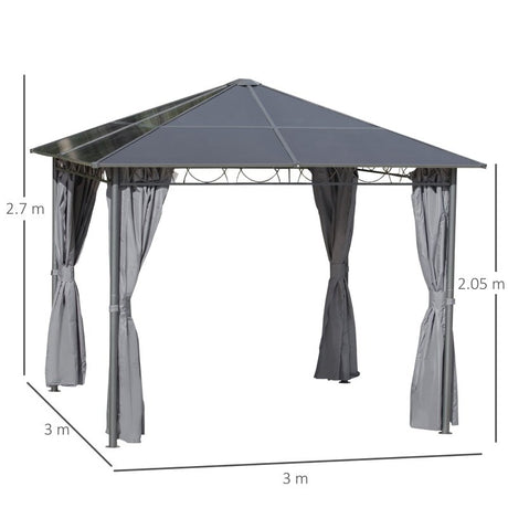 Grey 3 x 3m Hardtop Gazebo with UV Resistant Polycarbonate Roof - Trade Warehouse