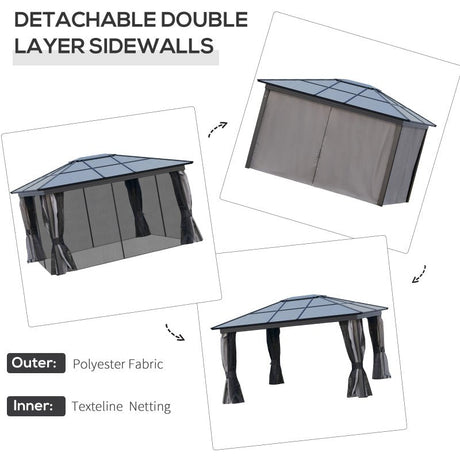 Grey Gazebo With Polycarbonate Roof & Aluminium Frame - Trade Warehouse