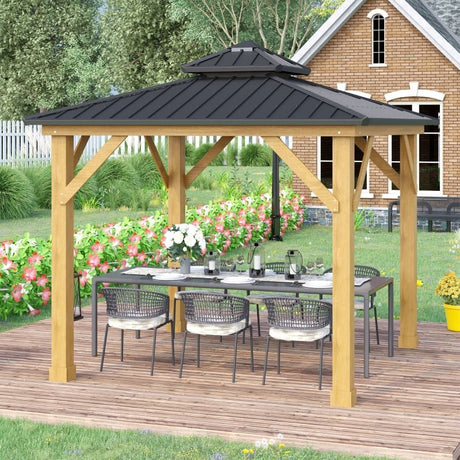 Grey Hardtop Gazebo With Wooden Frame - Trade Warehouse