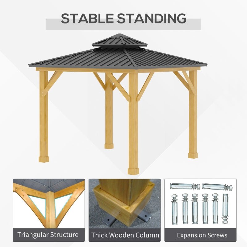 Grey Hardtop Gazebo With Wooden Frame - Trade Warehouse