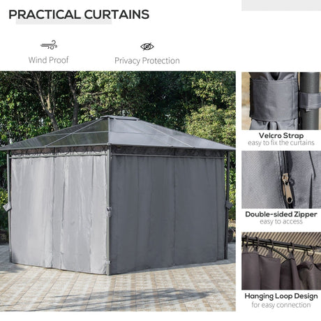 3m x 3.6m Hardtop Gazebo With Curtains - Grey