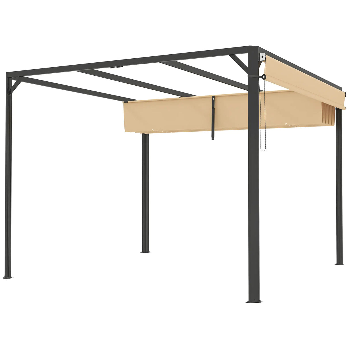 3m x 3m Aluminium Pergola – Khaki Retractable Roof with Side Wall, Outdoor Patio Shade Shelter
