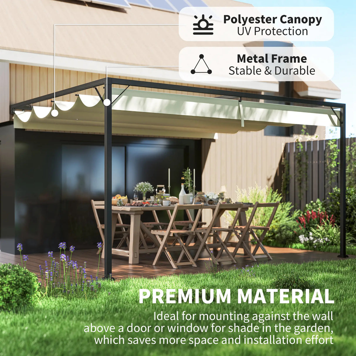 4m x 3m Metal Pergola with Retractable Sliding Canopy – Cream Garden Shade Gazebo for Patio & Deck