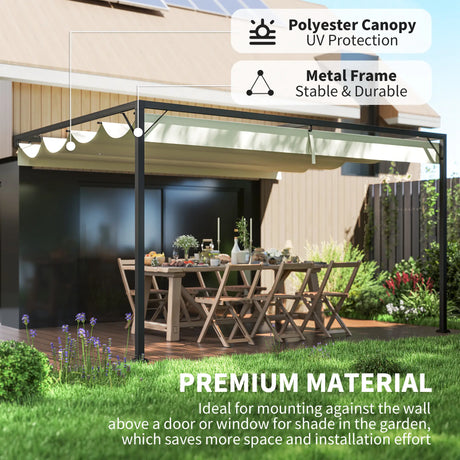4m x 3m Metal Pergola with Retractable Sliding Canopy – Cream Garden Shade Gazebo for Patio & Deck