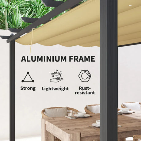 3m x 4m Aluminium Pergola – Khaki Retractable Canopy Roof, Outdoor Garden Shade Shelter