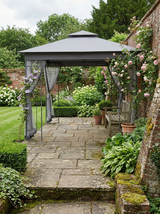 3x3m Steel Frame Double Roof Garden Gazebo - Durable Outdoor Canopy in Grey