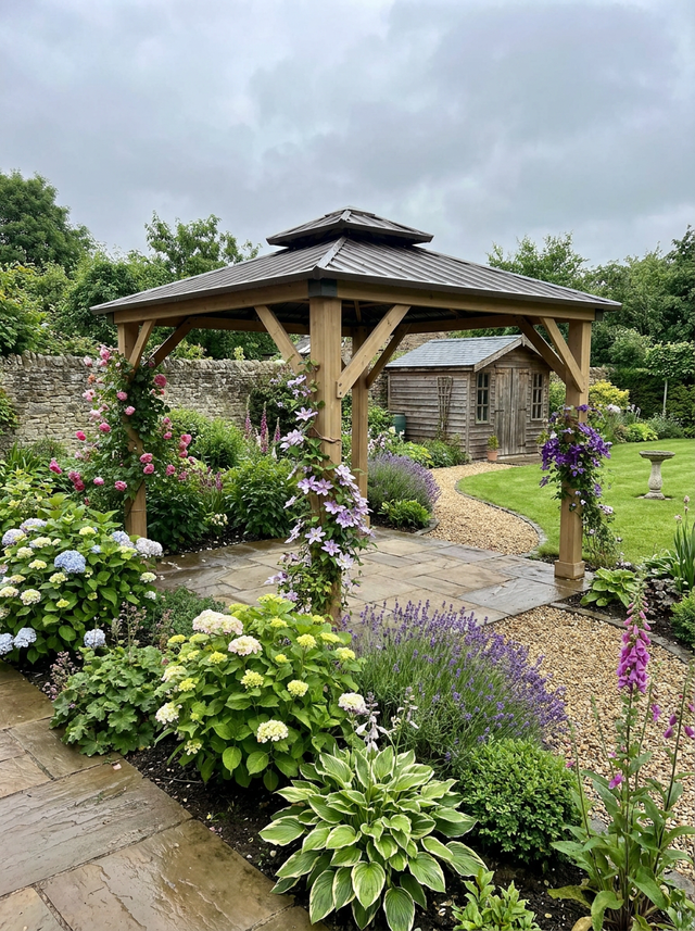 Brown 3m x 3m Hard Top Gazebo With 2-Tier Roof and Solid Wood Frame