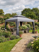 3 x 4m Dark Grey Aluminium Garden Gazebo - Marquee Canopy Shelter Pavilion Tent with Nets and Curtains for Outdoor Parties
