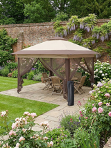 3.6m x 3.6m Khaki Pop Up Gazebo with Netting - Height Adjustable Instant Canopy Party Tent