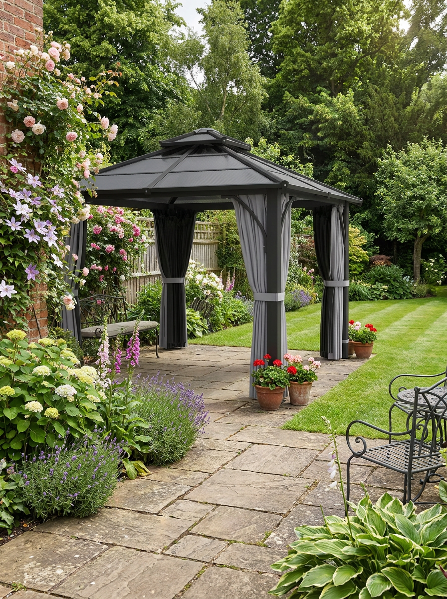 3m x 3m Hardtop Gazebo - Grey Aluminium Frame with UPF30+ Double Polycarbonate Roof