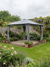3m x 3.6m Hardtop Gazebo With Curtains - Grey
