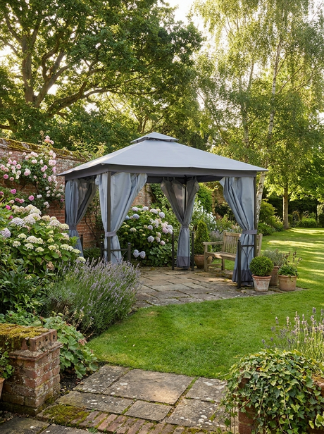Grey 4m x 3.35m Gazebo With 2 Tier Roof