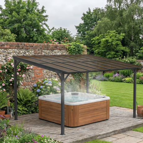 3m x 4.3m Metal Pergola – Waterproof Polycarbonate Roof UPF50+, Outdoor Patio Garden Shade Shelter