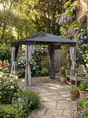 3m x 3m Grey Hardtop Gazebo with Polycarbonate Roof - UV Resistant Garden Pavilion with Curtains