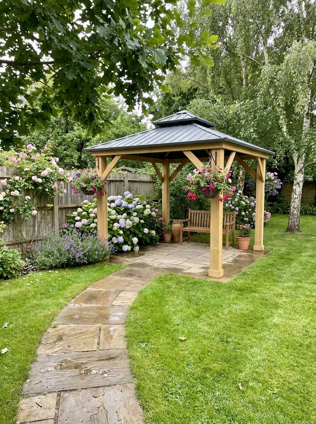 3m x 3m Timber Hardtop Gazebo with Galvanised Steel Roof - Wooden Garden Pavilion with Double Tier Roof