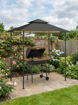 8ft x 5ft Dark Grey BBQ Gazebo Shelter with Double Vent Roof, LED Lighting, Side Shelves & Outdoor Grill Canopy