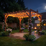 3.6m x 3m Wooden Pergola Kit - Maple Wood-Effect Garden Pergola with Grape Trellis Roof and Triangle Supports