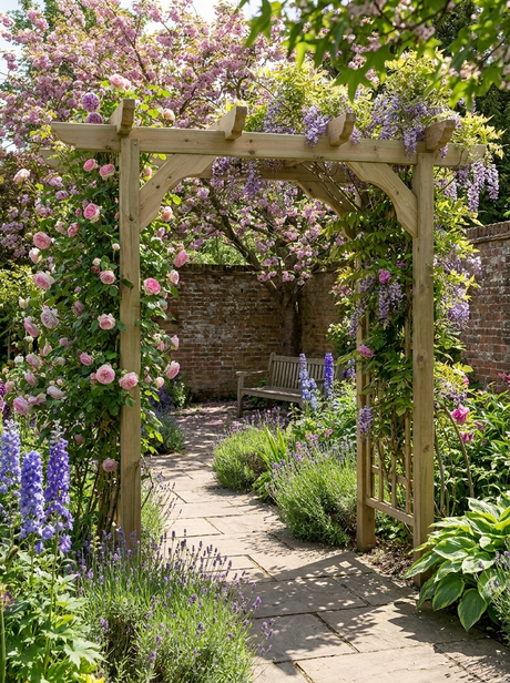 Corbel Double-Beam Timber Pergola & Climbing Plant Arbour – Decorative Garden Structure with Sculpted Braces