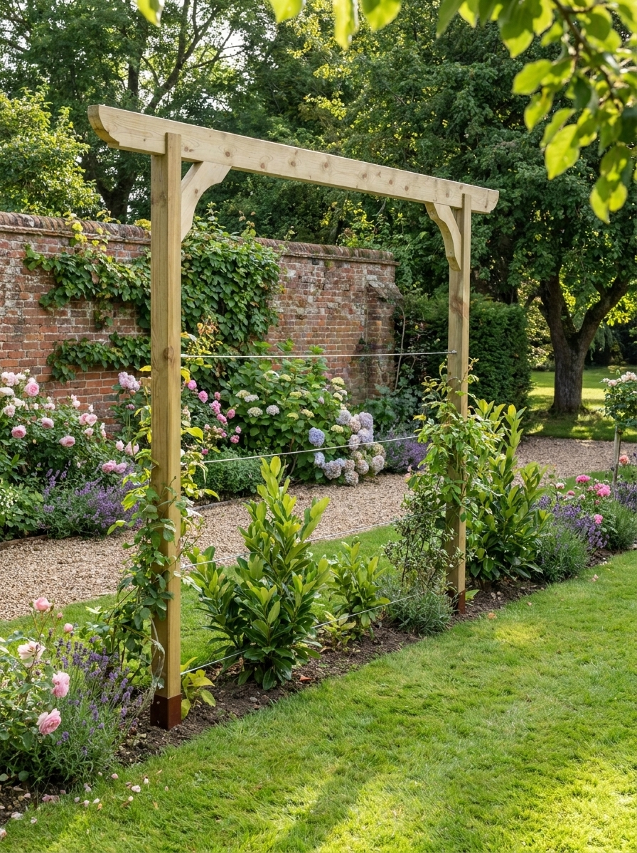 Corbel Screen Timber Pergola & Climbing Plant Arbour – Pressure-Treated Double-Beam Garden Entrance with Sculpted Braces