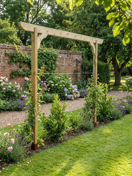 Corbel Screen Timber Pergola & Climbing Plant Arbour – Pressure-Treated Double-Beam Garden Entrance with Sculpted Braces