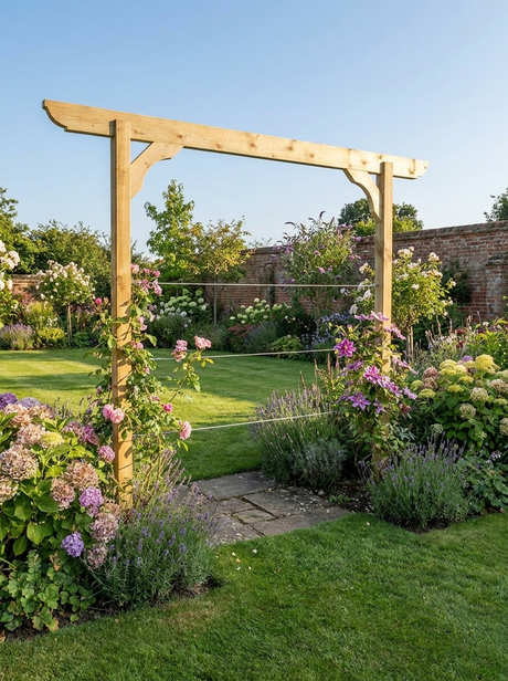 Corbel Screen Timber Pergola & Climbing Plant Arbour – Pressure-Treated Double-Beam Garden Entrance with Sculpted Braces