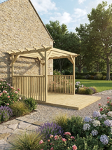 V.3 Rectangular Pressure-Treated Timber Pergola, Decking & Balustrade Kit – Half-Length Open-Rafter Garden Dining Platform