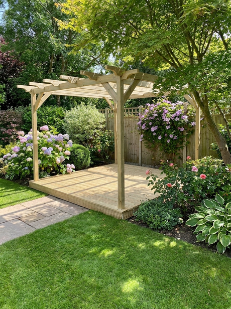 Sculpted Wooden Pergola and Decking Kit