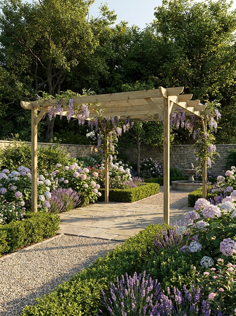 Freestanding Corbel-Braced Timber Garden Pergola Kit – Pressure-Treated Open-Rafter Canopy for Seating Areas & Climbing Plants