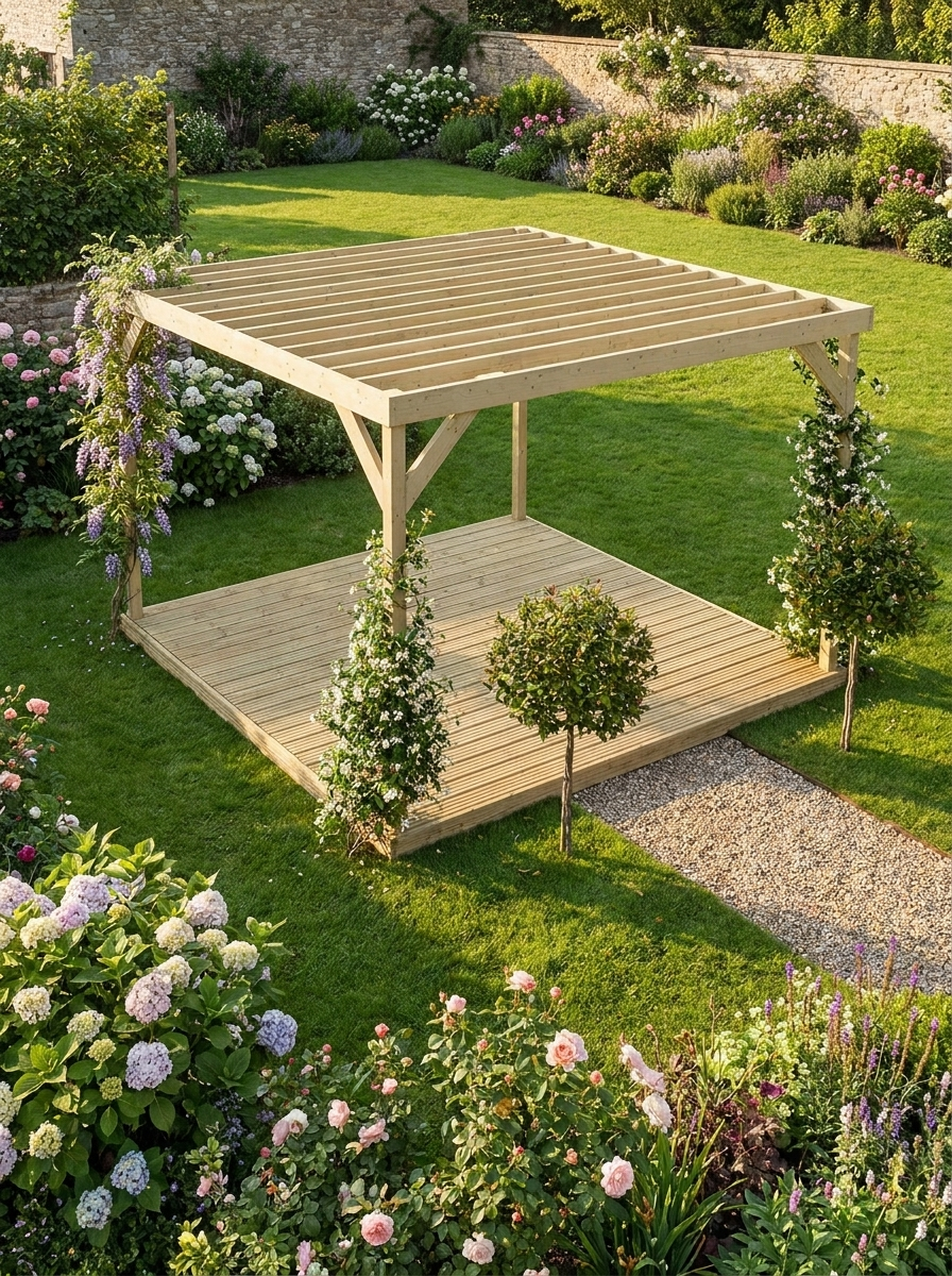 Wooden Box Pergola and Decking Kit