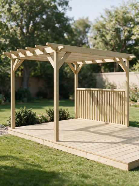 Rectangular Pergola And Decking Kit With Balustrade V.4