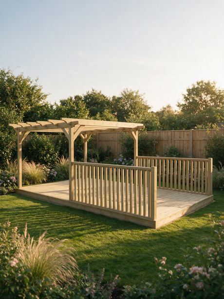 Rectangular Pergola And Decking Kit With Balustrade V.1