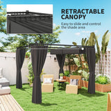 3m x 3m Retractable Pergola with Curtains – Charcoal Patio Shelter